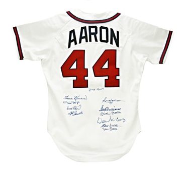  Spectacular 500 Home Run Club Signed Hank Aaron Jersey with (11) Signatures Including Mantle and Williams